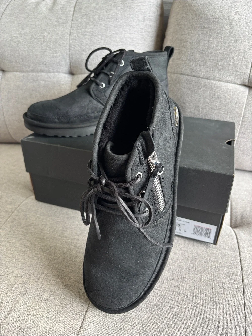 UGG Men's Black Suede Chukka Boots with Side Zip and Laces. New w/tags